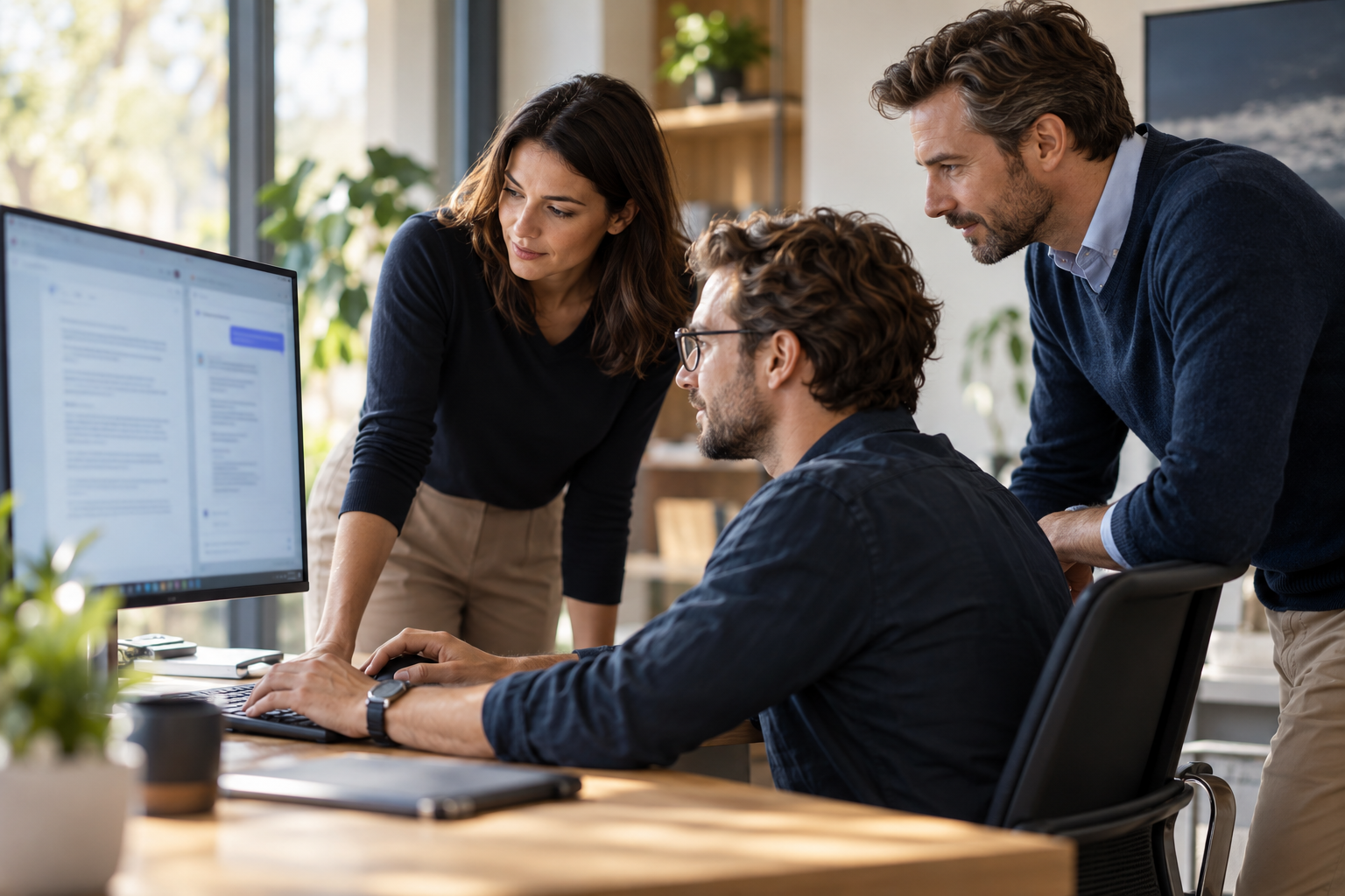 Colleagues reviewing an AI-assisted workflow together